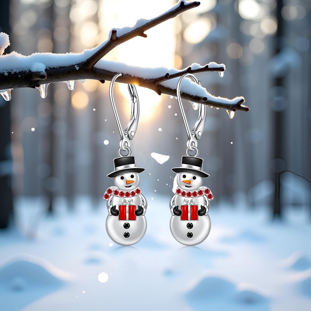 Christmas Snowman Earrings for Women Dangling Sterling Silver Snowman Earrings Dangle Drop Jewelry Winter Leverback Christmas Holiday Gifts - Image 8