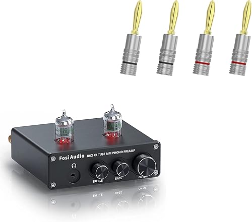 Fosi Audio Box X4 Phono Preamp Amplificadorpreamplificador de auriculares y enchufes banana 2 pares4 piezas