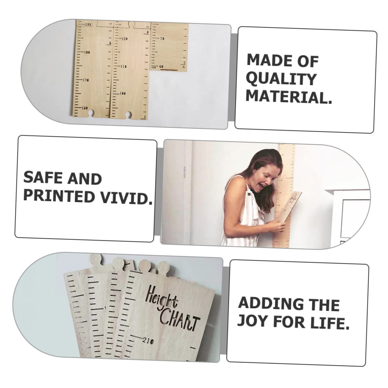 Beatifufu Wooden Height Growth Chart Ruler for Adhesive Measuring Board Space Saving Design Easy Installation Any Clean Surface for Family Growth Tracking