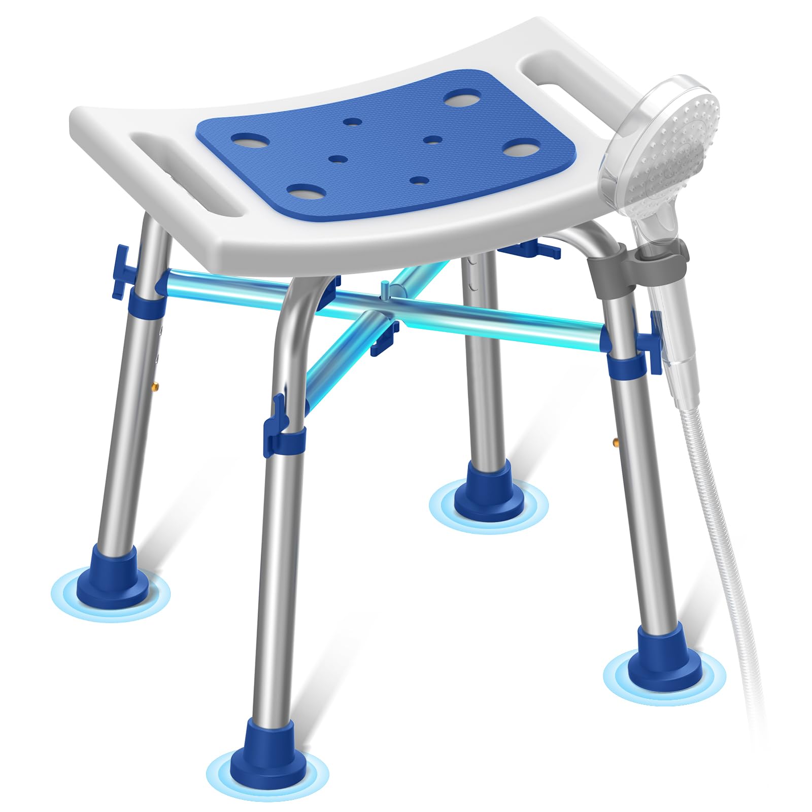 Loyoda FSA/HSA Eligible Heavy Duty Shower Stool 500lb with Reinforced Crossing Bar, Height Adjustable Padded Shower Chair for Inside Shower, Tool Free Assembly Shower Seats for Adults