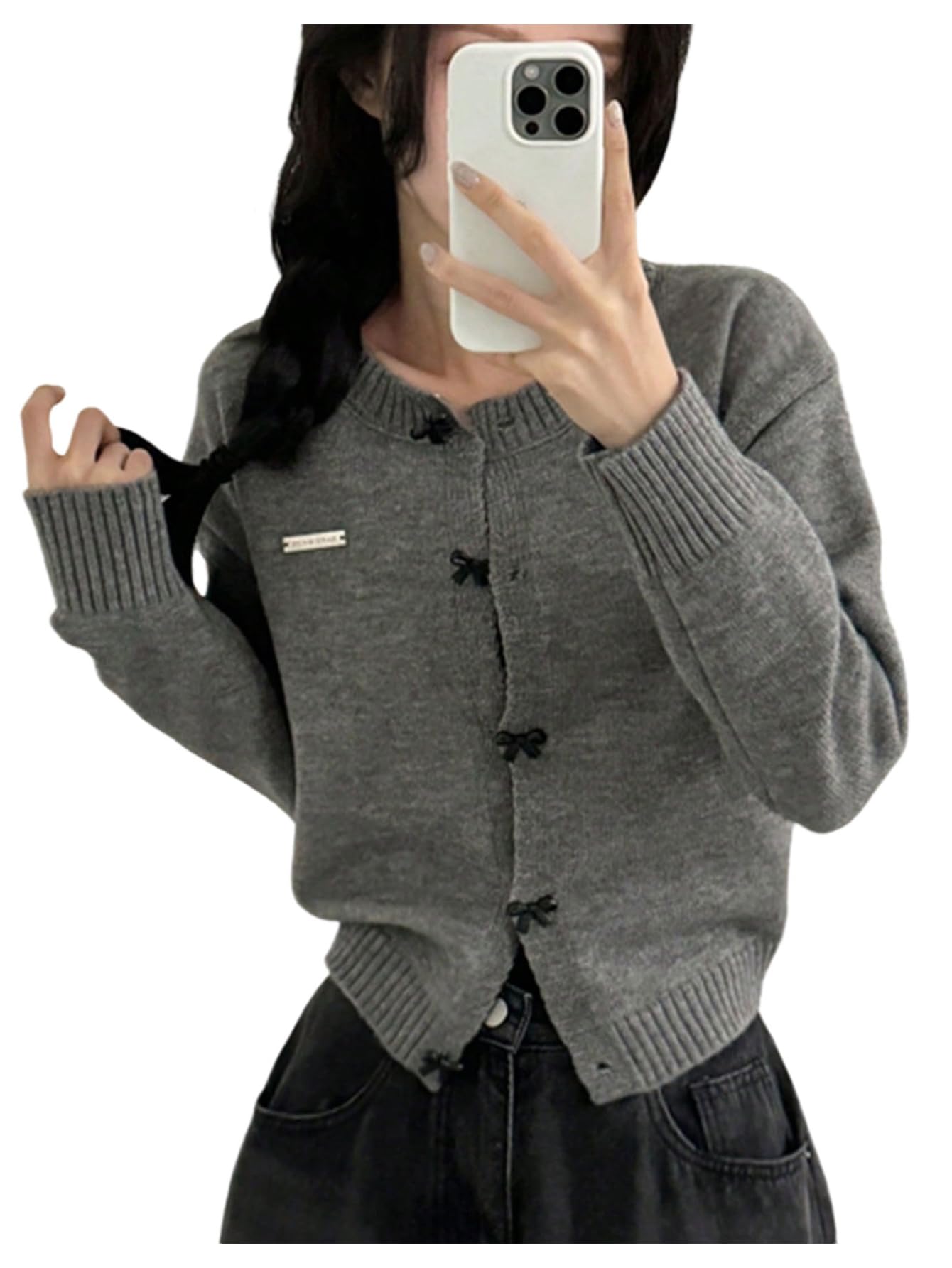 GORGLITTER Womens Bow Button Up Cardigan Sweaters Dressy Trendy Cute Long Sleeve Outerwear Fall Outfits