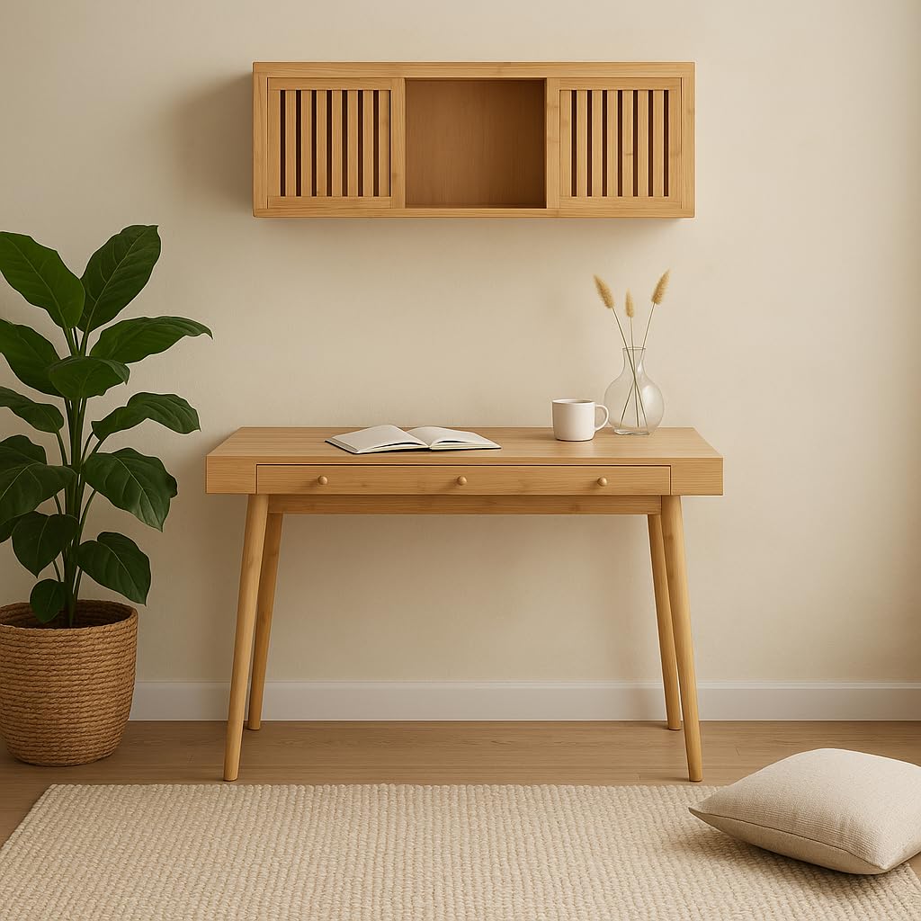 Scrivania con 3 cassetti, in bambù, per ufficio, casa, ufficio, studio, 100 x 50 x 75 cm, colore naturale