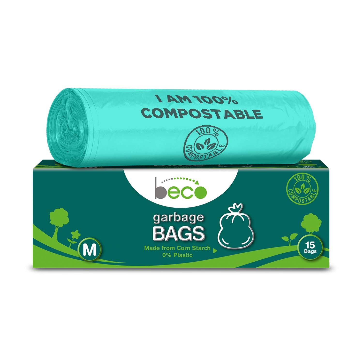 becoCompostable Garbage Bags/Trash Bags/Dustbin Bags Medium 19 X 21 Inches Pack Of 3 (15 Pieces Each Pack)