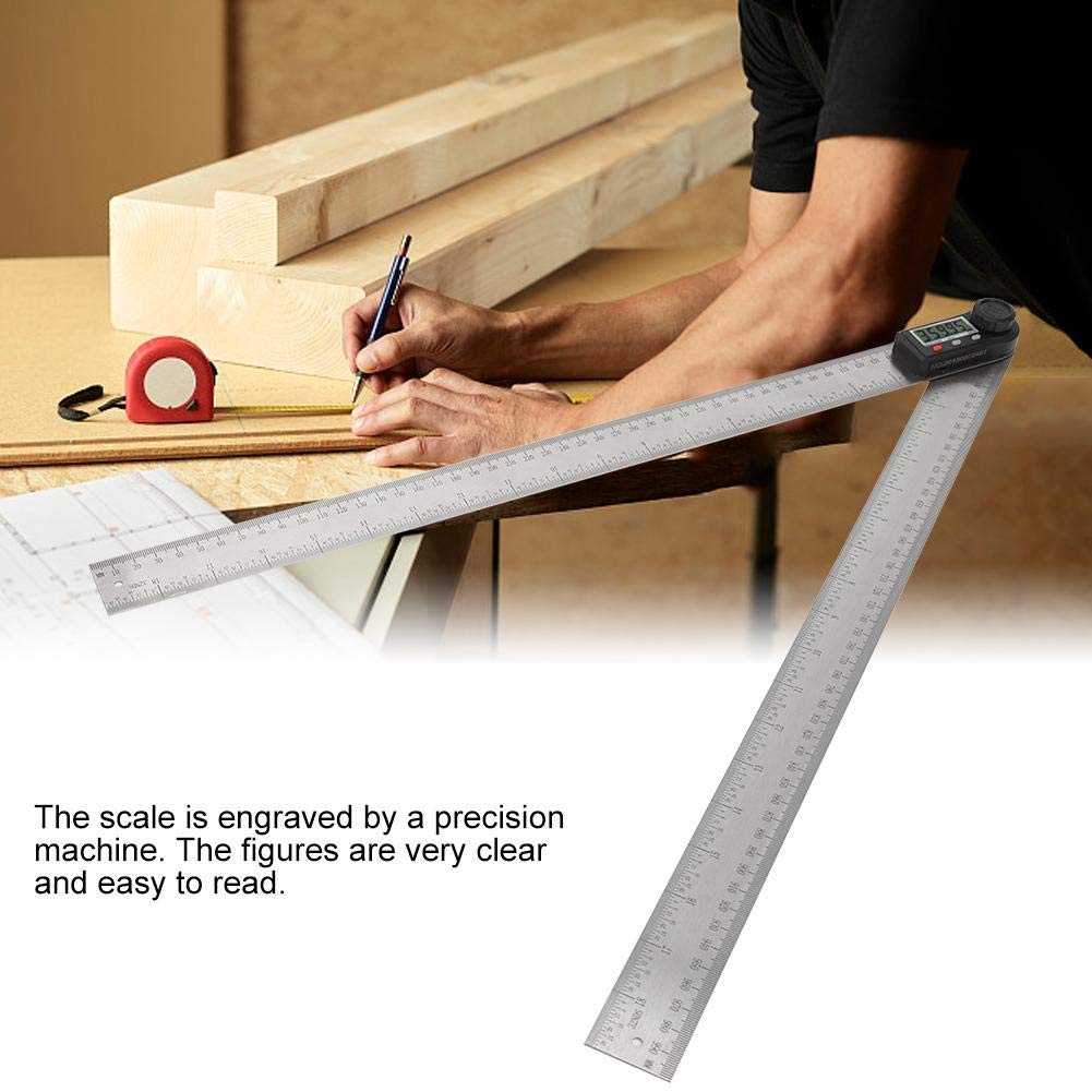 Règle d'angle d'affichage numérique, jauge d'angle électronique 2 en 1 avec bouton de verrouillage 0-360 ° Règle de travail du bois Rapporteur d'angles multifonction(500mm)