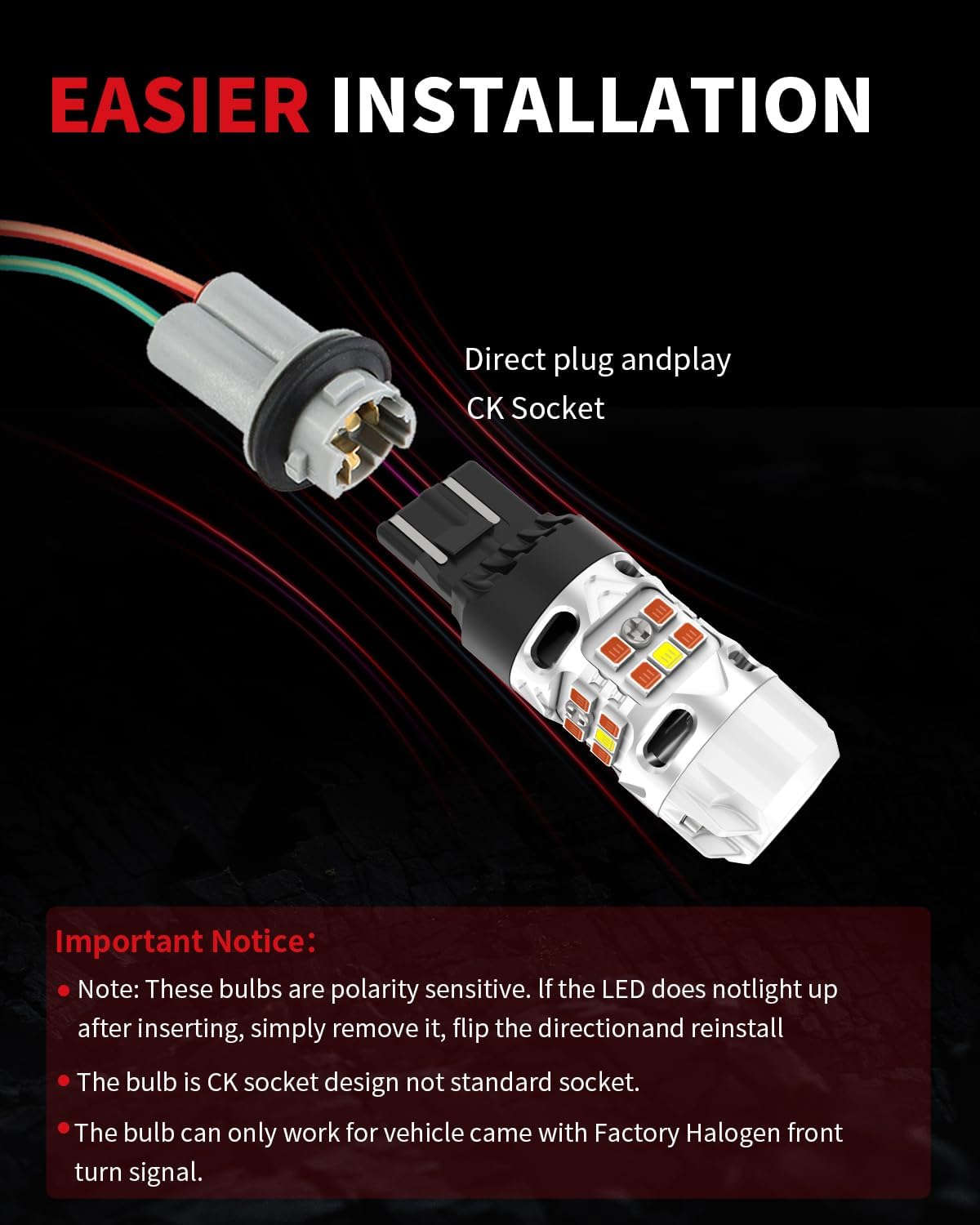 LASFIT T3 7443 CK Switchback LED CanBus Bulb 7444 ONLY for CK Socket Amber/White Front Turn Signal Light Error Free Anti Hyper Flash for GMC Canyon 2015-2022, for Colorado 2015-2022(2pcs)