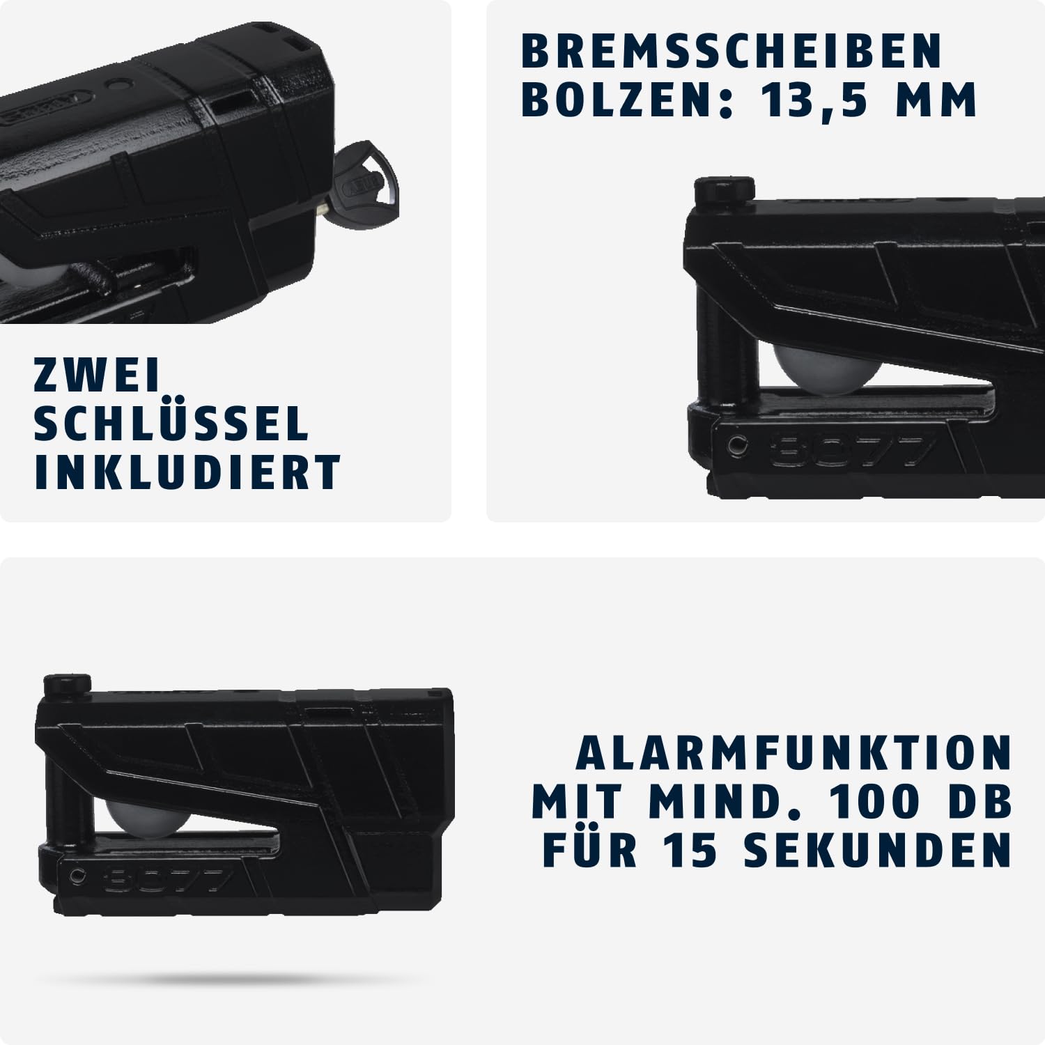 ABUS Bremsscheibenschloss Granit Detecto XPlus 8077 - Motorradschloss mit Alarm, Leuchtschlüssel und XPlus Zylinder - ABUS-Sicherheitslevel 18 - Orange