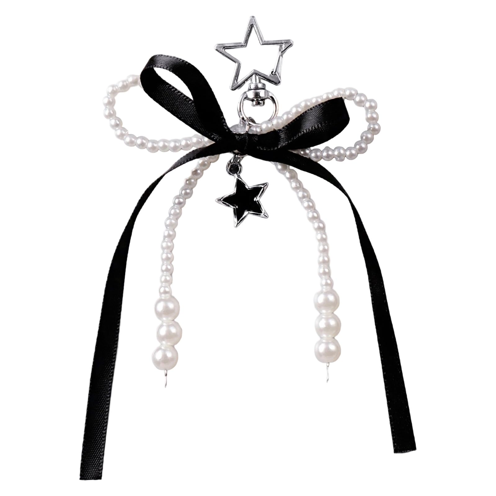 Kalttoy Girls Silver Edge Aesthetic Keyring Handbag Charm Bows Keychain Bag Charm Decorations Star Car Chain For Woman And Bows Keyring
