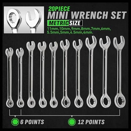 Swanlake 22Pcs Midget Wrench Set, Mini Combination Wrench Set,Small Wrench Set, Metric & Sae, 20-Piece, 4-11Mm & 5/32'' To 7/16'' #TOP2