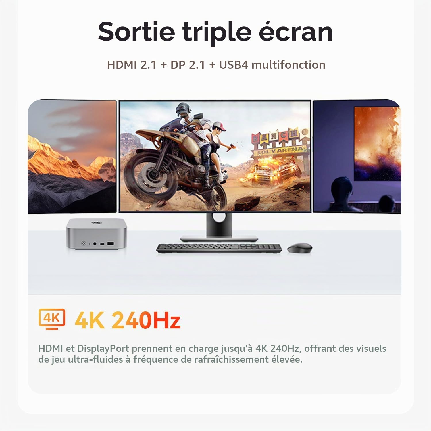 Beelink SER9 Max Mini PC, AMD Ryzen R7 260 (8C/16T jusqu'à 5.1 GHz), 64 Go de RAM DDR5, 1 to SSD, Mini-Ordinateur 4K à 240 Hz, Triple écran HDMI/DP/USB 4, BT5.2, Wi-FI 6, LAN 10 Gbps