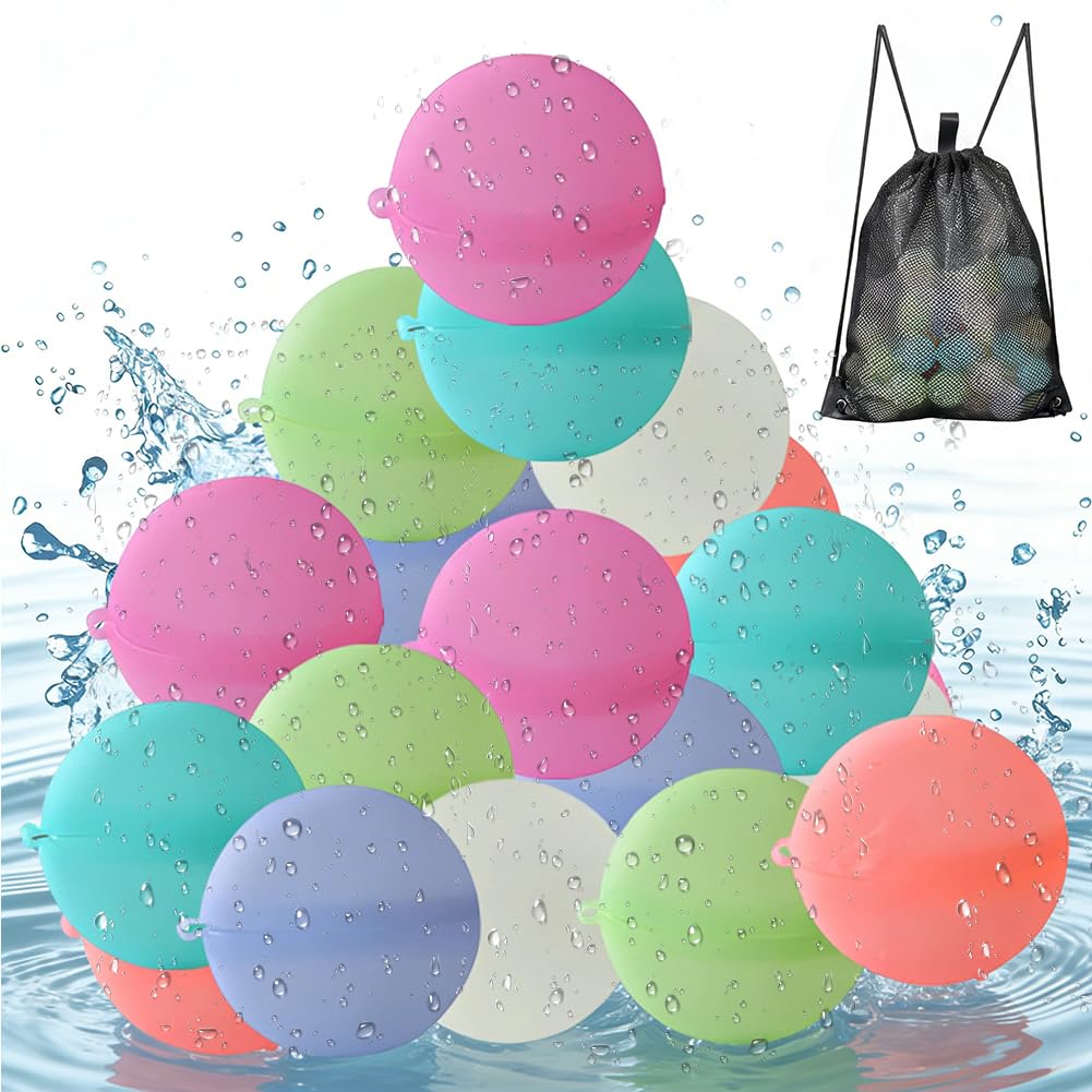 Palloncini d'acqua riutilizzabili, Borsa con rete, palloncini d'acqua colorati per giochi d'acqua per bambini feste estive all'aperto-18pcs