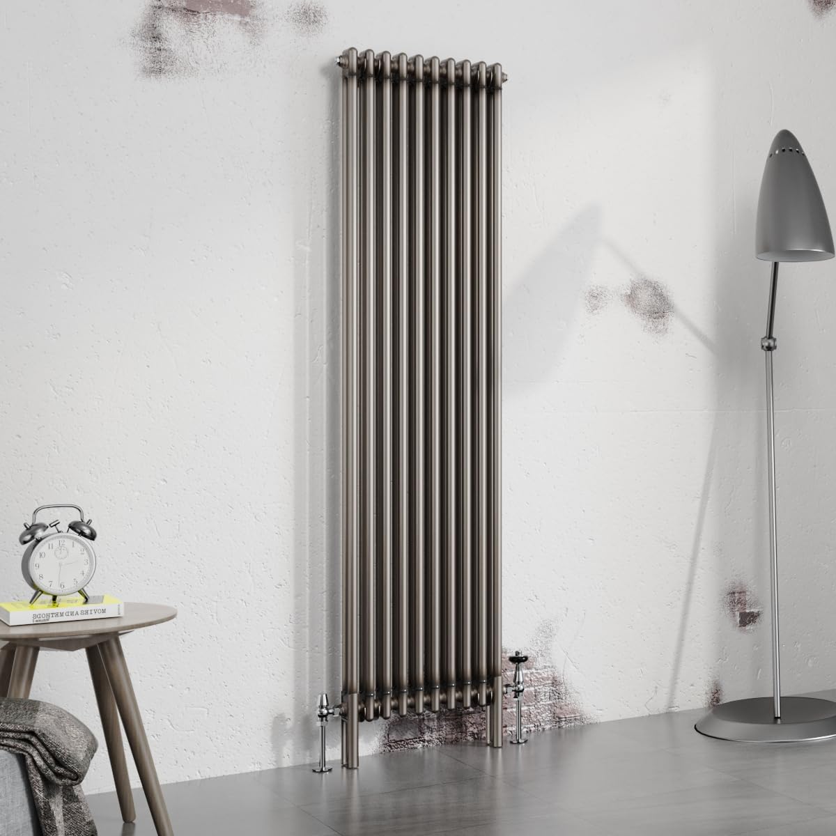 Warmehaus 1800x470mm Raw Metal Vertical Column Radiator Double Traditional Cast Iron Style Bathroom Radiator