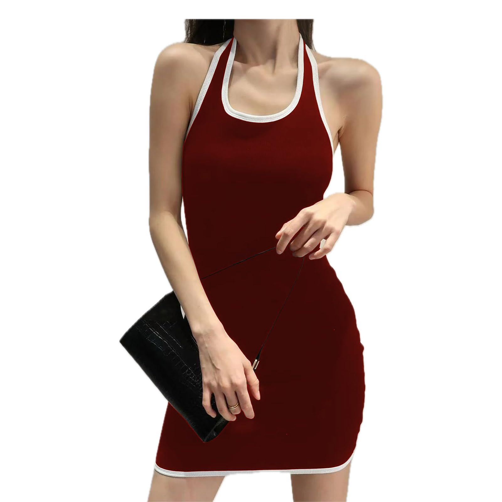 captain shah Retro Slim Fit, Halterneck Neck Mini Dress Women's Trending Bodycon One Piece Ribbed, High Stretch & Stylish Sleeveless.-picture-37