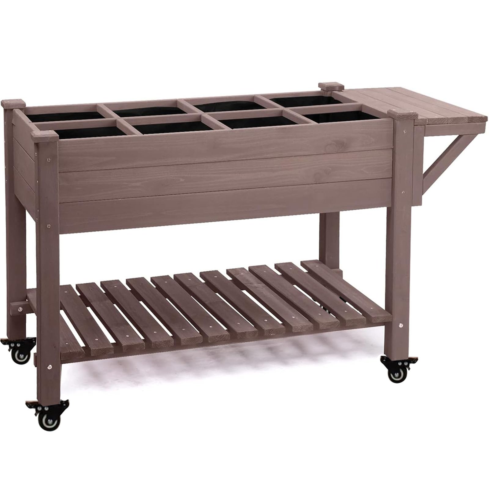 Aivituvin 52.7x22x30in Raised Garden Bed, Elevated Wood Planter Box Stand with Wheels for Outdoor Gardening, Liner Included, 230lbs Capacity
