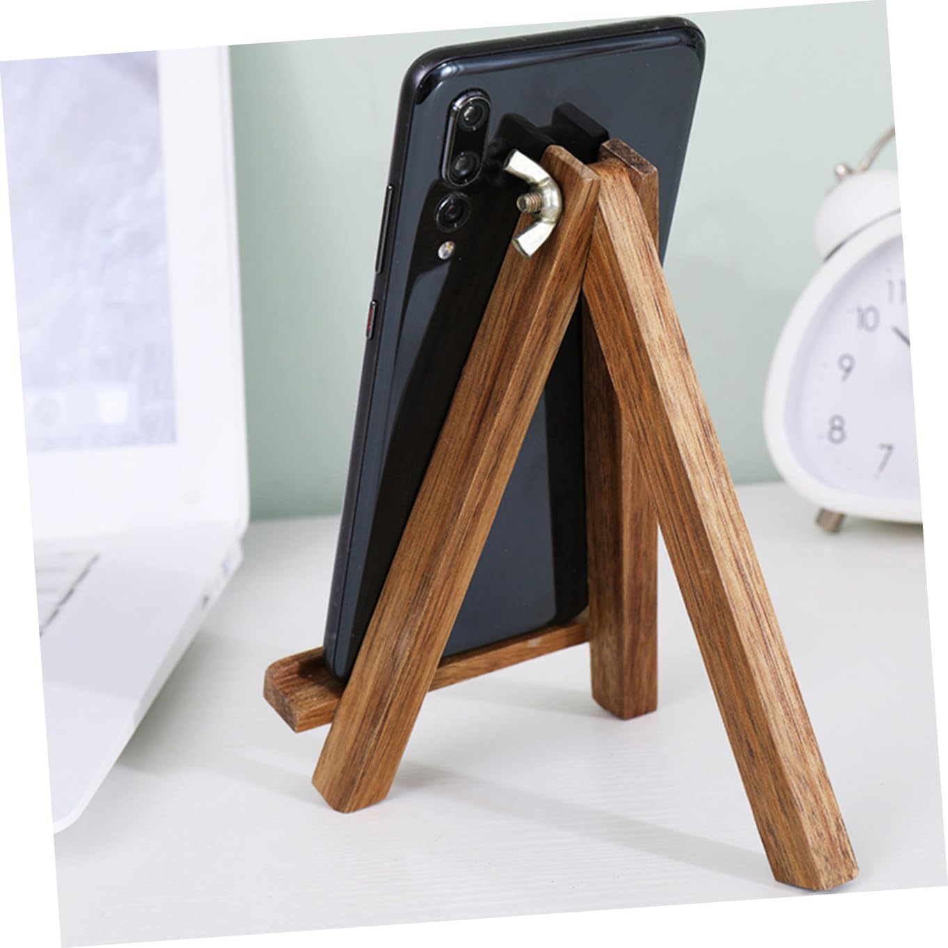 Angoily 1Pc Wooden Tablet Phone Stand Compact Frame Holder for Desk for Office Home Use Durable Display Rack for Phones Tablets Space Saving Design