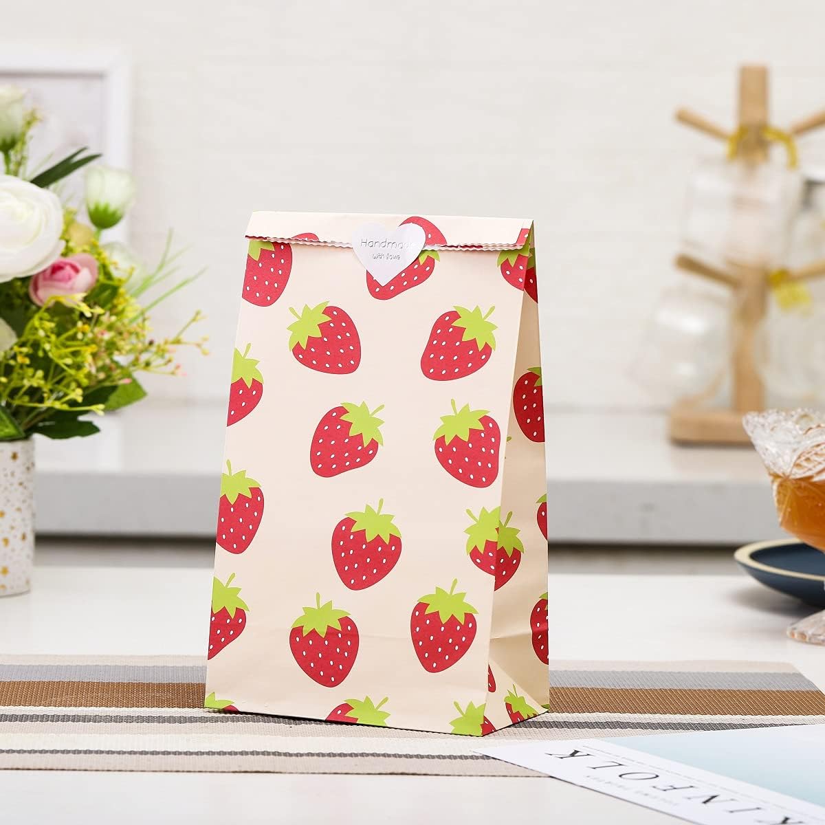 ysmile Strawberry Favor Bag Party Treat Bag Small Gift Bag Paper Birthday Decoration for Kid 24 ct image 4