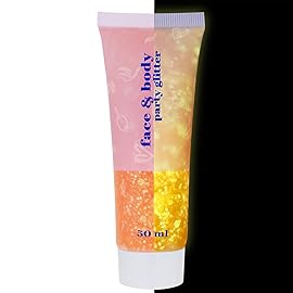 MEICOLY Neon Orange Body Glitter Gel,UV Blacklight Chunky Face Glitter Gel,Glow in The Dark Glitter Paint,Singer Concert Music Festival Party Rave Accessories,Halloween Glitter Makeup for Women,50ml