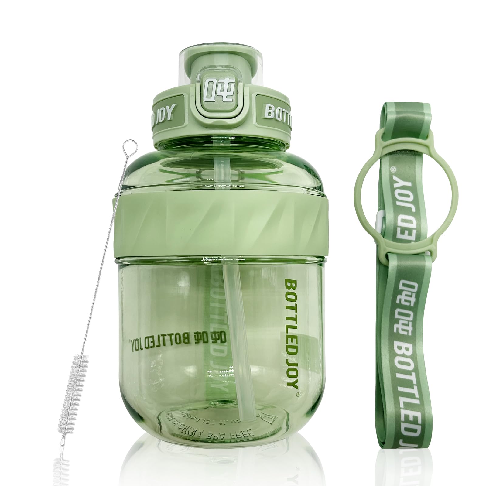 Bottled Joy Gallon Kids Water Bottle With Straw, 37oz Water Bottle With Strap, 1.1L Bottle Joy Sports Water Jug, BPA-Free and Tritan, Resuable Sports Water Bottle,Green