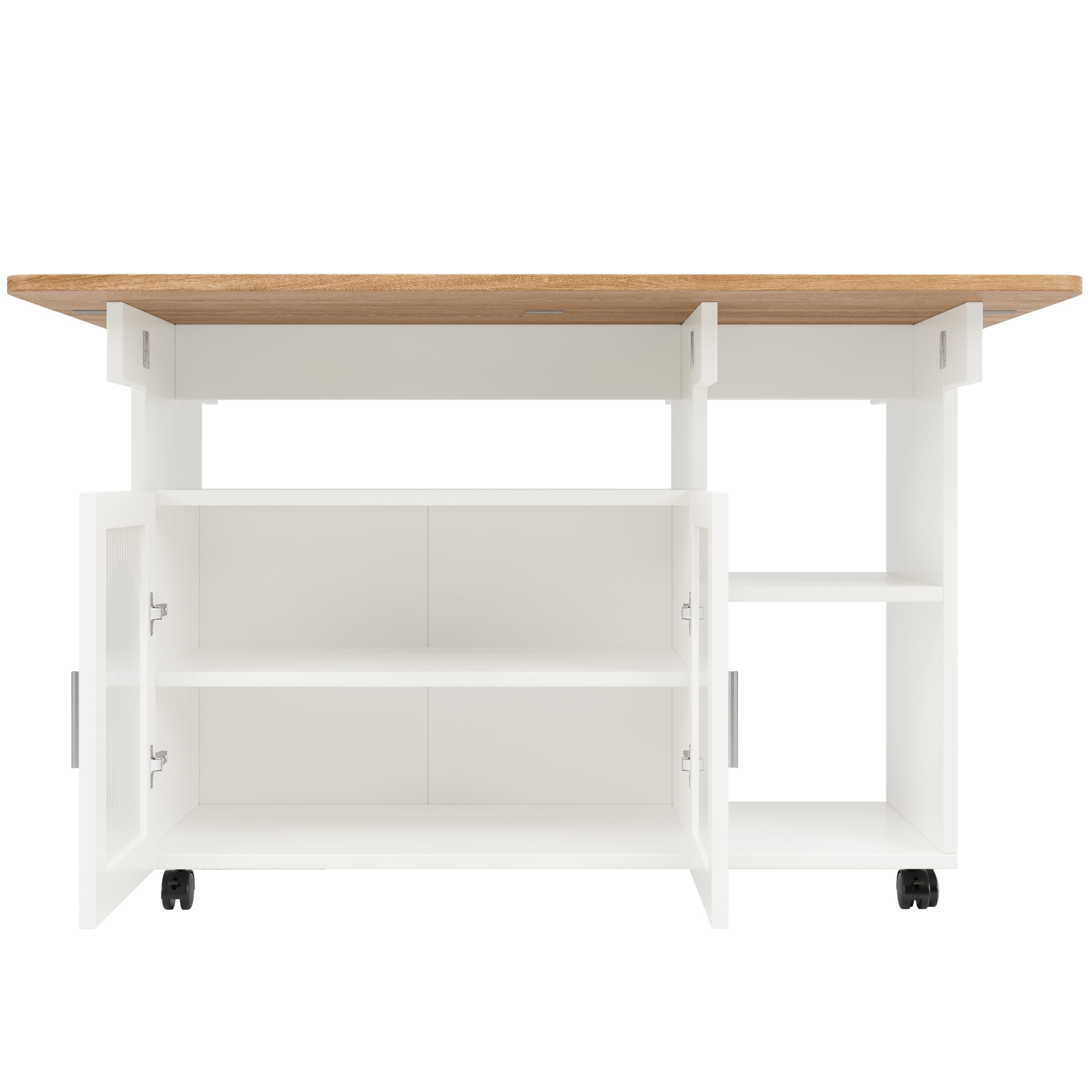 SogesHome Isola da cucina mobile su 4 ruote, grande armadio da cucina carrello da cucina carrello di servizio con piano di lavoro pieghevole, 2 ante di deposito, per sala da pranzo cucina, bianco