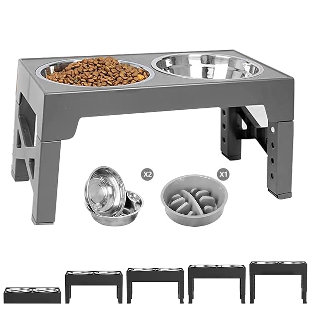 PETCUTE Comedero Elevado para Perros, Alimentador 5 Alturas Ajustables