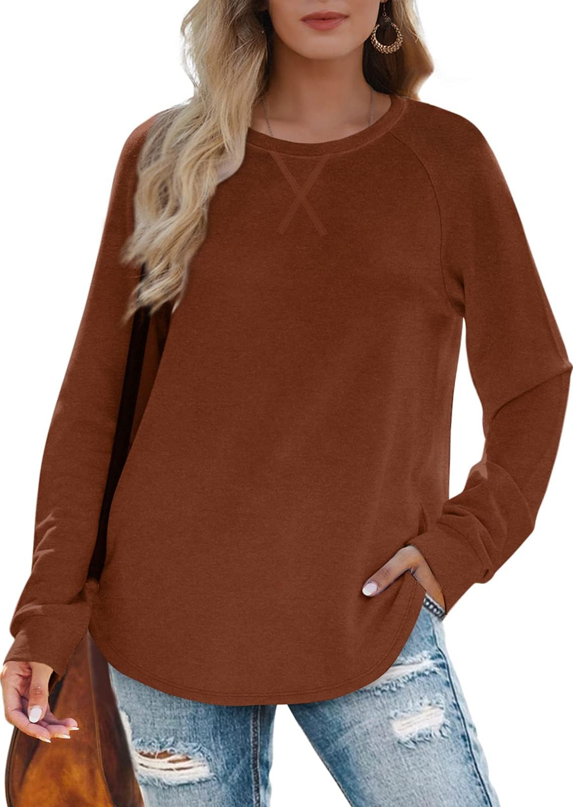 XIEERDUO Womens Sweatshirts Crewneck Loose Fitting Tops For Women Long Sleeve Shirts Pullover