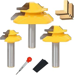 1/2 Inch Shank 45 Degree Lock Miter Router Bit, Easy to Create Lock Miter Joint, with Center Punch and Sander Paper for Woodworking (1/2 inch Shank, 1/2”, 3/4”, 1” Cutting Height)