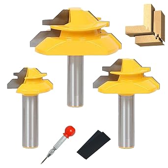 1/2 Inch Shank 45 Degree Lock Miter Router Bit, Easy to Create Lock Miter Joint, with Center Punch and Sander Paper for Woodworking 1/2 inch Shank, 1/2, 3/4, 1 Cutting Height