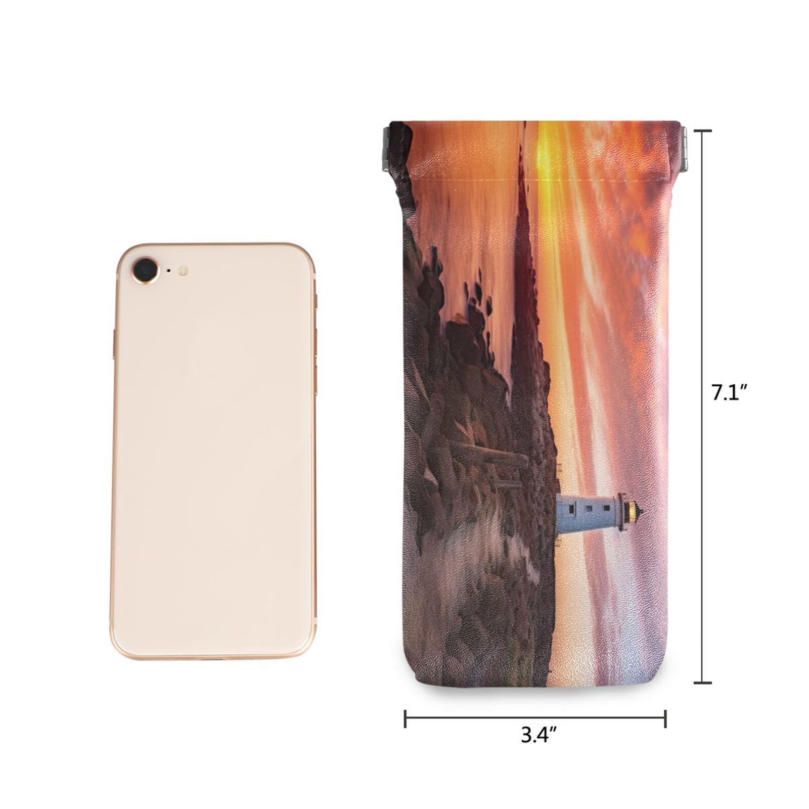 FLildon Lighthouse Landscape Eyeglasses Pouch Squeeze Top Sunglasses Case Soft PU Leather Eyeglass Bag for Men Women