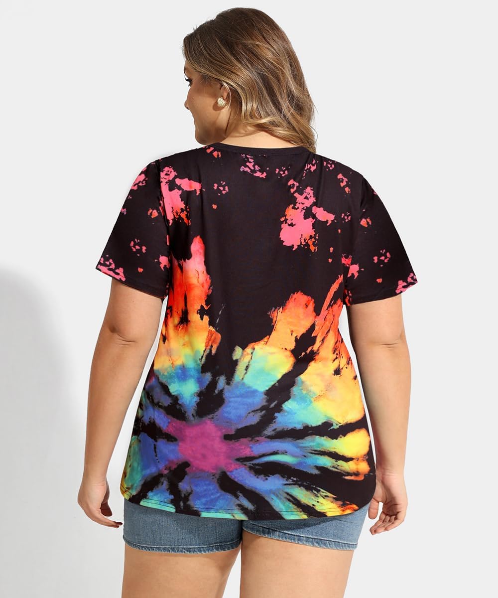 CARCOS Plus Size Tops for Women Short Sleeve Shirt Summer Star/Leopard/Tie Dye/Flower Crewneck Pullover Tunic XL-5XL - Image 4