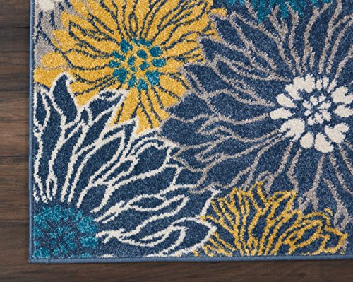 Nourison Passion Blue 2'2" X 7'6" Area Rug, Floral, Farmhouse, Easy -Cleaning, Non Shedding, Bed Room, Living Room, Dining Room, Kitchen, (8' Runner) #TOP3