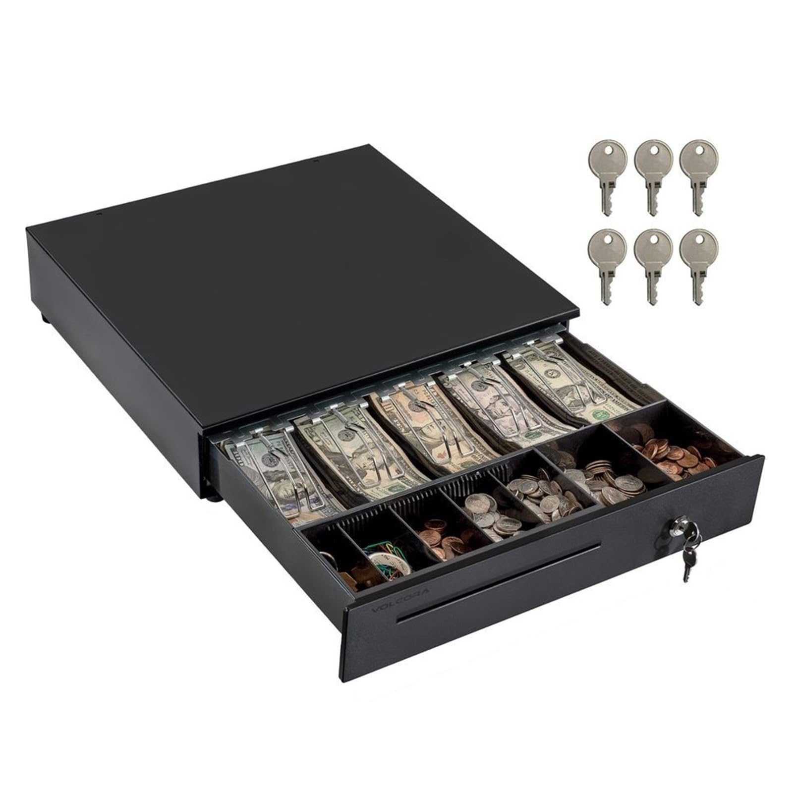 Caja registradora, Cajón de Caja registradora for Sistema POS Punto Venta, 5 Billetes, 7 Monedas, 16 con Ranuras Ajustables, RJ11 RJ12