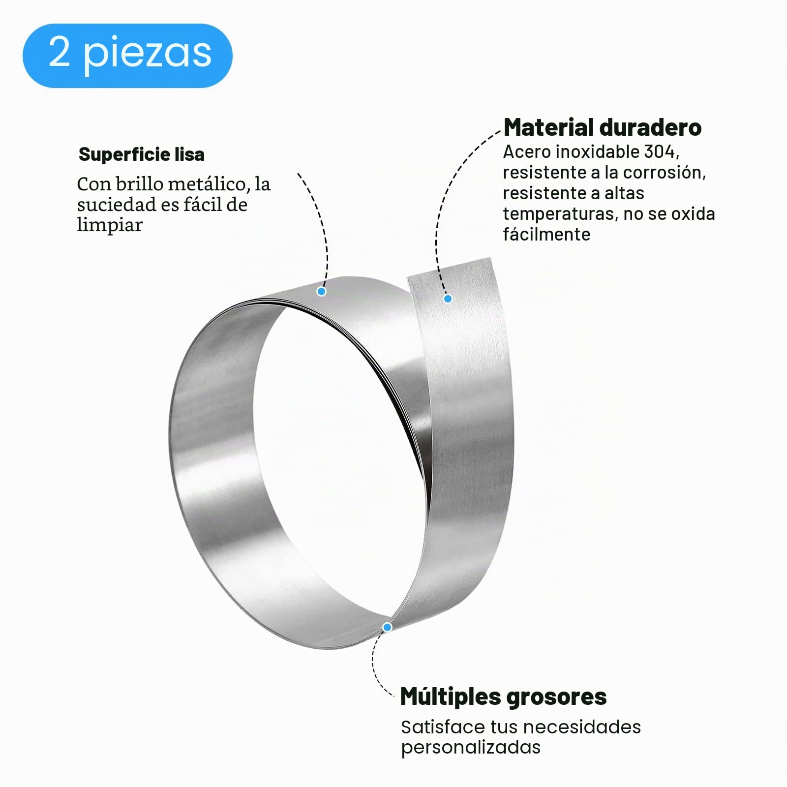 sourcing map Rollo de Lámina de Acero Inoxidable 304, 0,2 mm x 20 mm x 1 m, Acabado Pulido, Placa de Metal para Manualidades, Equipos Electrónicos, Tono Plateado, 2 Piezas