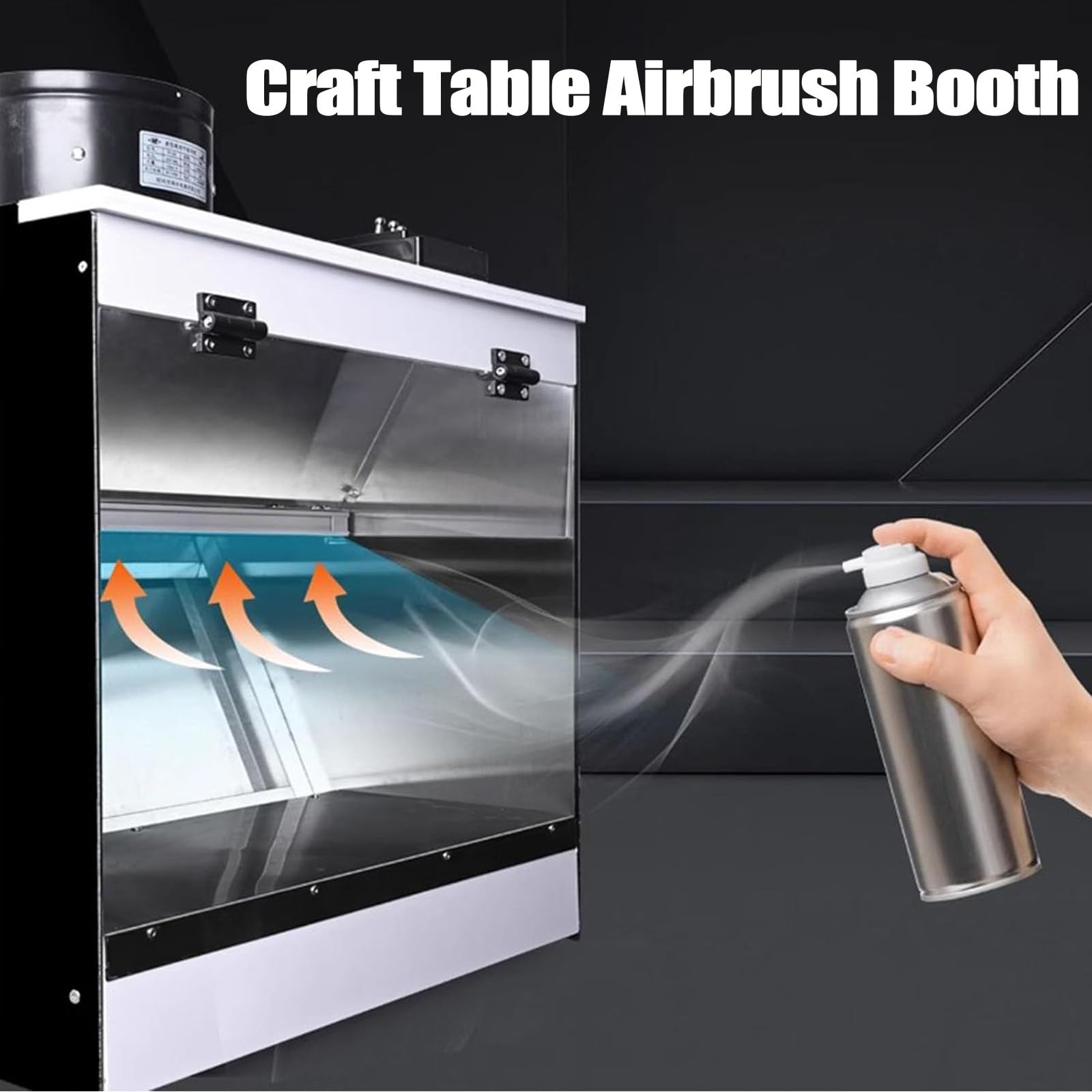 Airbrush Spritzkabine Kit mit Wasservorhang Auspuff LED Beleuchtung Basteltisch für Modell Kuchen Nail Art Keramik Handwerk 58 x 50 x 40 cm inkl. Wasserfallfunktion