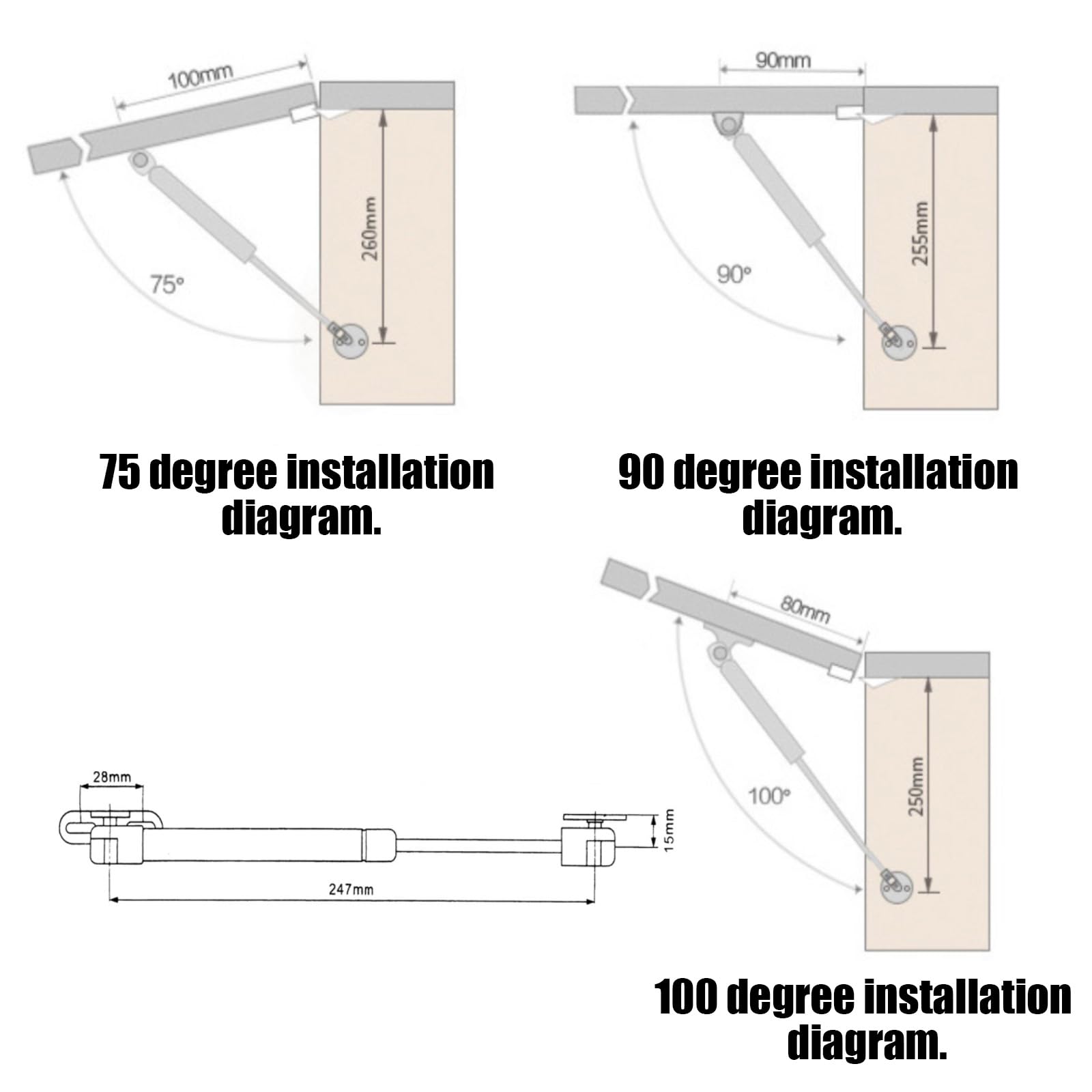 4PCS Amortiguadores de Gas 100N, Bisagras Puertas Cocina, Amortiguadores Muebles Cocina Pistones Hidraulicos, Amortiguador Puerta para Puertas Soporte Armario con Tornillos Muebles de Cocina
