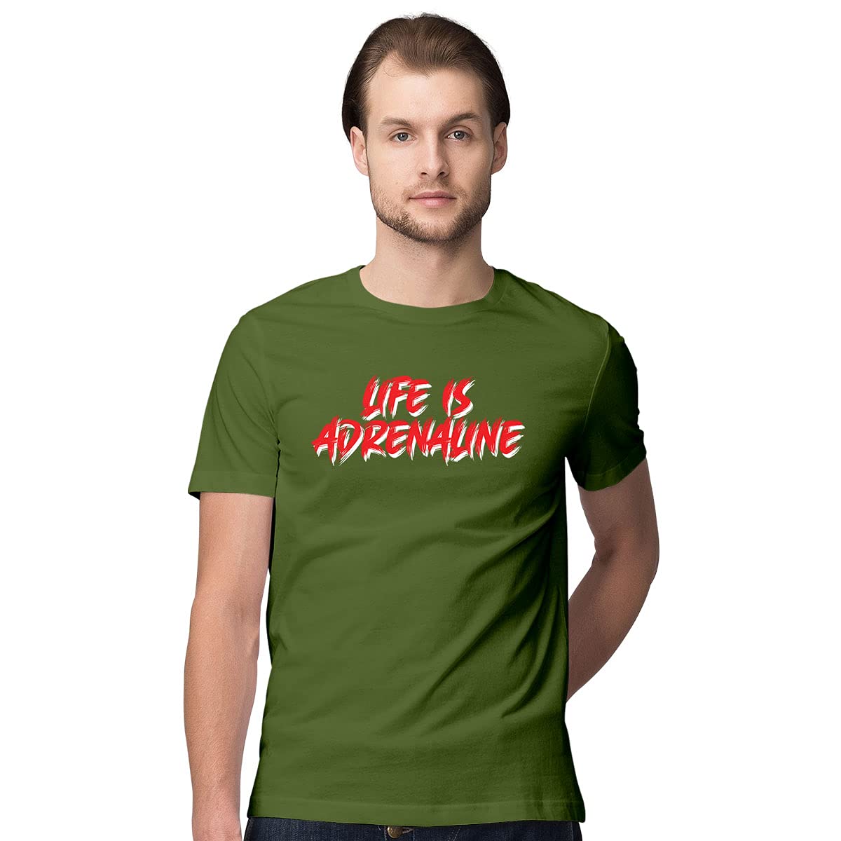 Pro Sports Cotton Classic Printed Men Tshirts Boys Slim Fit Round Neck Adrenaline Printed Half Sleeves T-Shirt for Gift Purpose, Regular & Office Uses (Dark Green_Large)