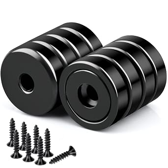 8 Pack Strong Neodymium Cup Magnets 22LBS, Black Round Base Cup Magnets with Countersunk Hole, Powerful Industrial Rare Earth Magnets Heavy Duty with Screw for Mounting, 0.79x0.24inch