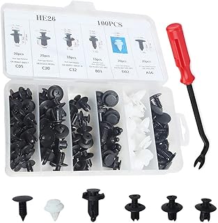 mewmewcat Clipes De Fixação Do Carro,100 Pcs clipes de Retenção de Carro Corpo Plástico Rebites Fixadores Empurre Pára-choques Porta Guarnição Painel Parafusos com Ferramenta de Remoção
