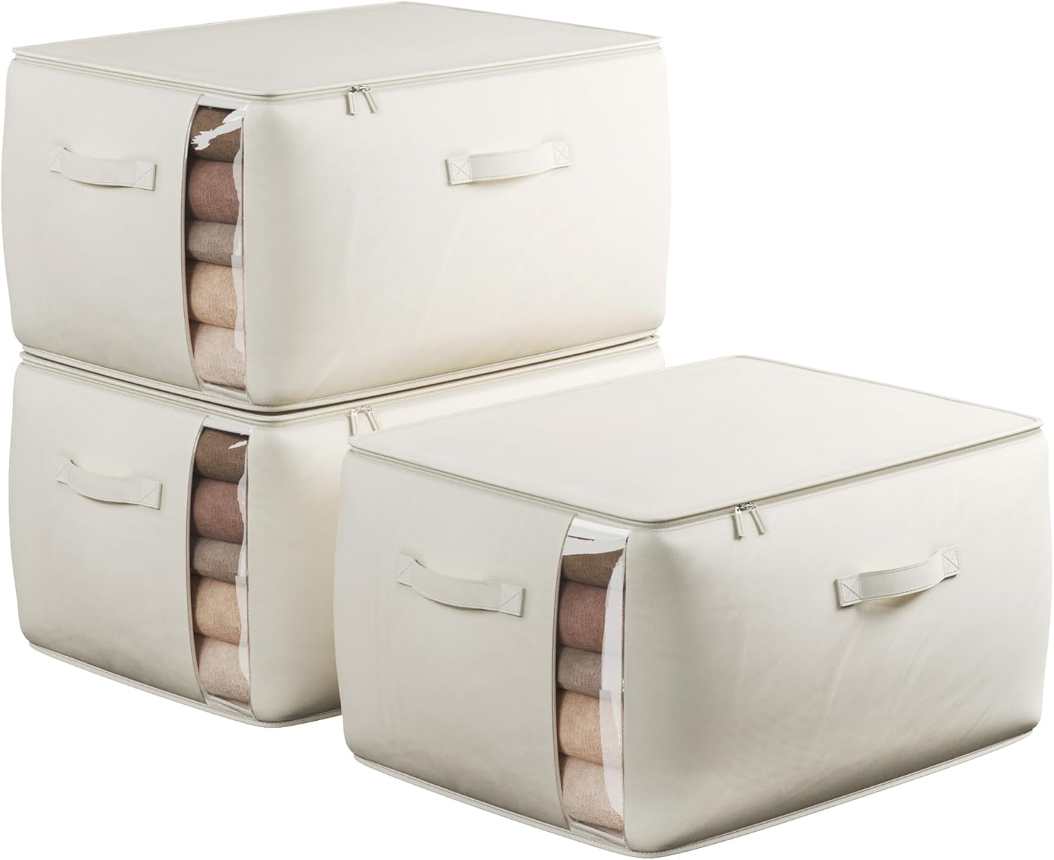 Bolsas grandes de lona para almacenamiento de ropa con asas gruesas y ventana transparente, organizador plegable de lino de algodón para ropa,