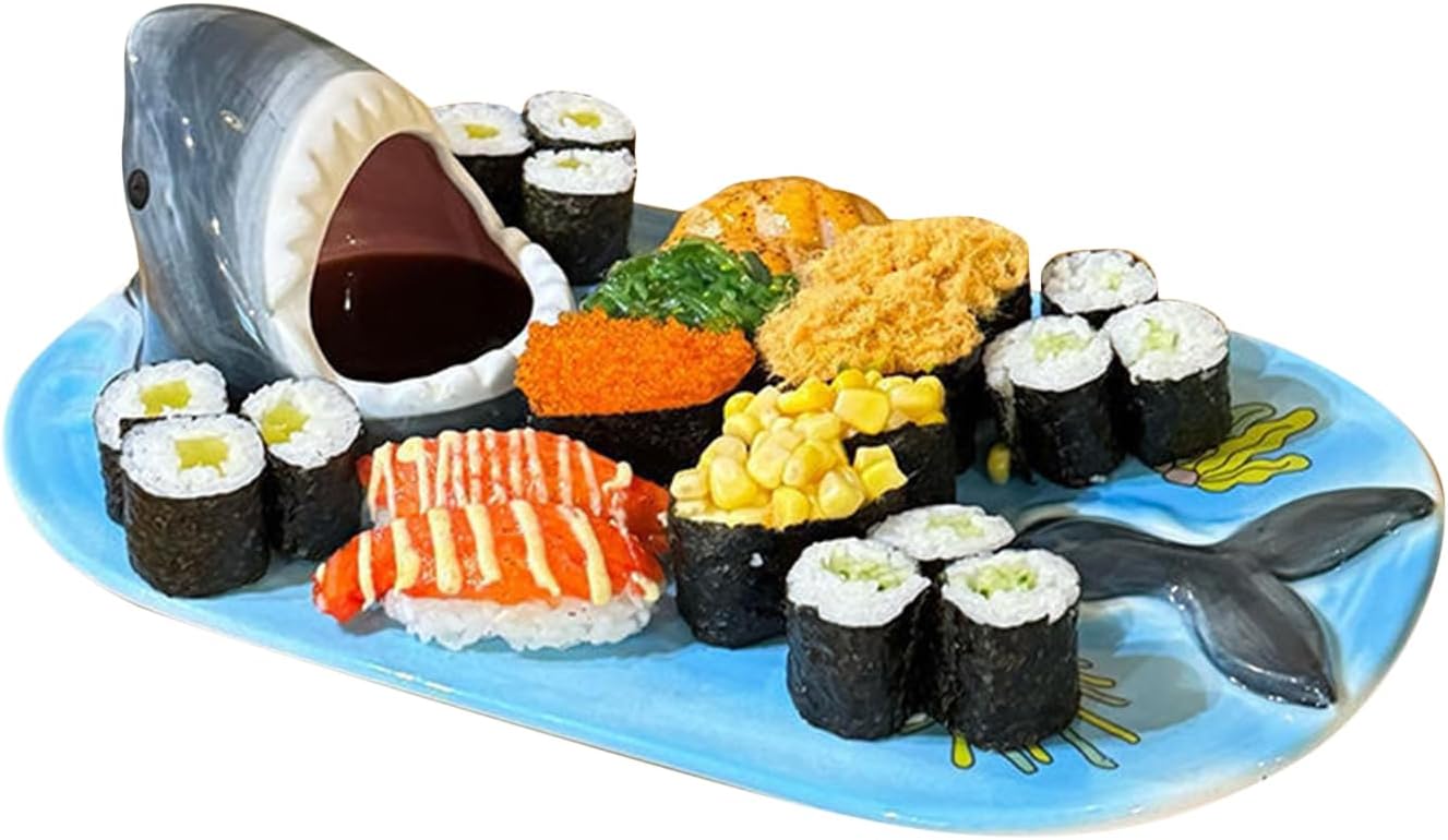 寿司皿 セラミック 食洗機対応食器 サメタコスホルダー皿 餃子 スナック フルーツ パーティー サービング 誕生日 フェスティバル ディナー ディテール 寿司皿 ホーム キッチン レストラン用