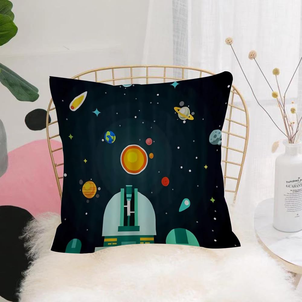 HYOSXW Cushion Cover,Throw Pillow Case Home Decorative for Living Room Bedroom Sofa Chair 16X16 Inch,cartoon,stellar elements, observatory, space,Pillowcase 40X40cm