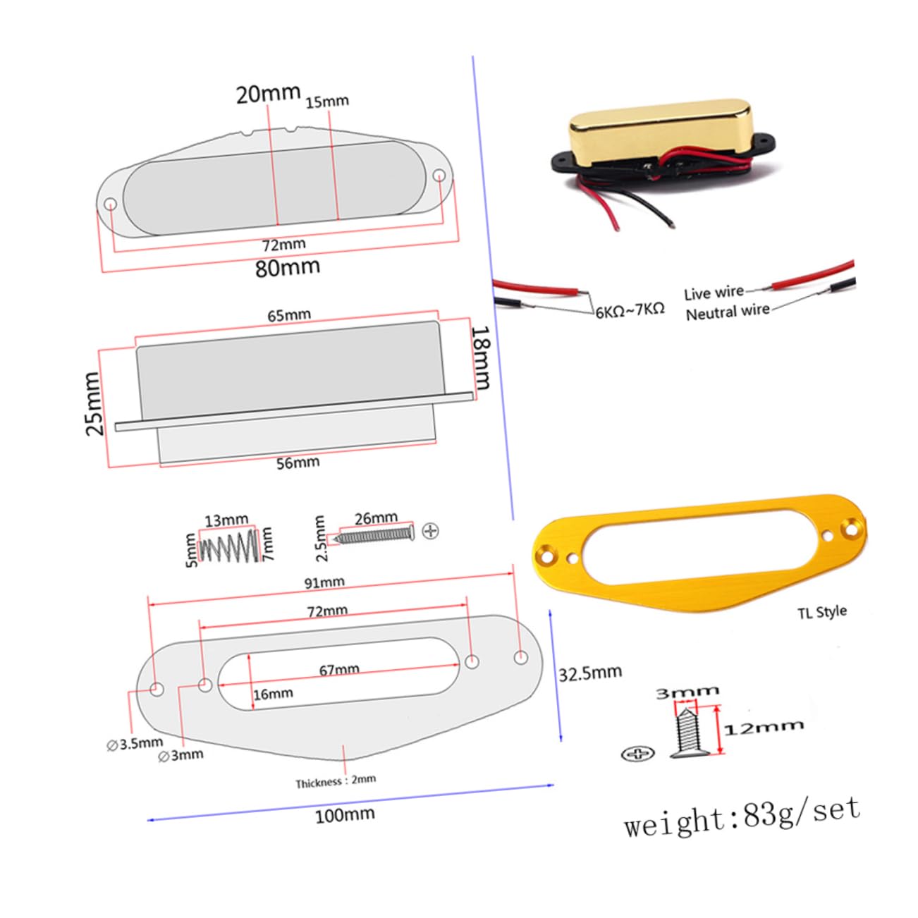 SHOWERORO 3pezzi Pickup Per Chitarra Elettrica Bobina Con Placcata Pickup Per Bass Facile Installazione Ottimale