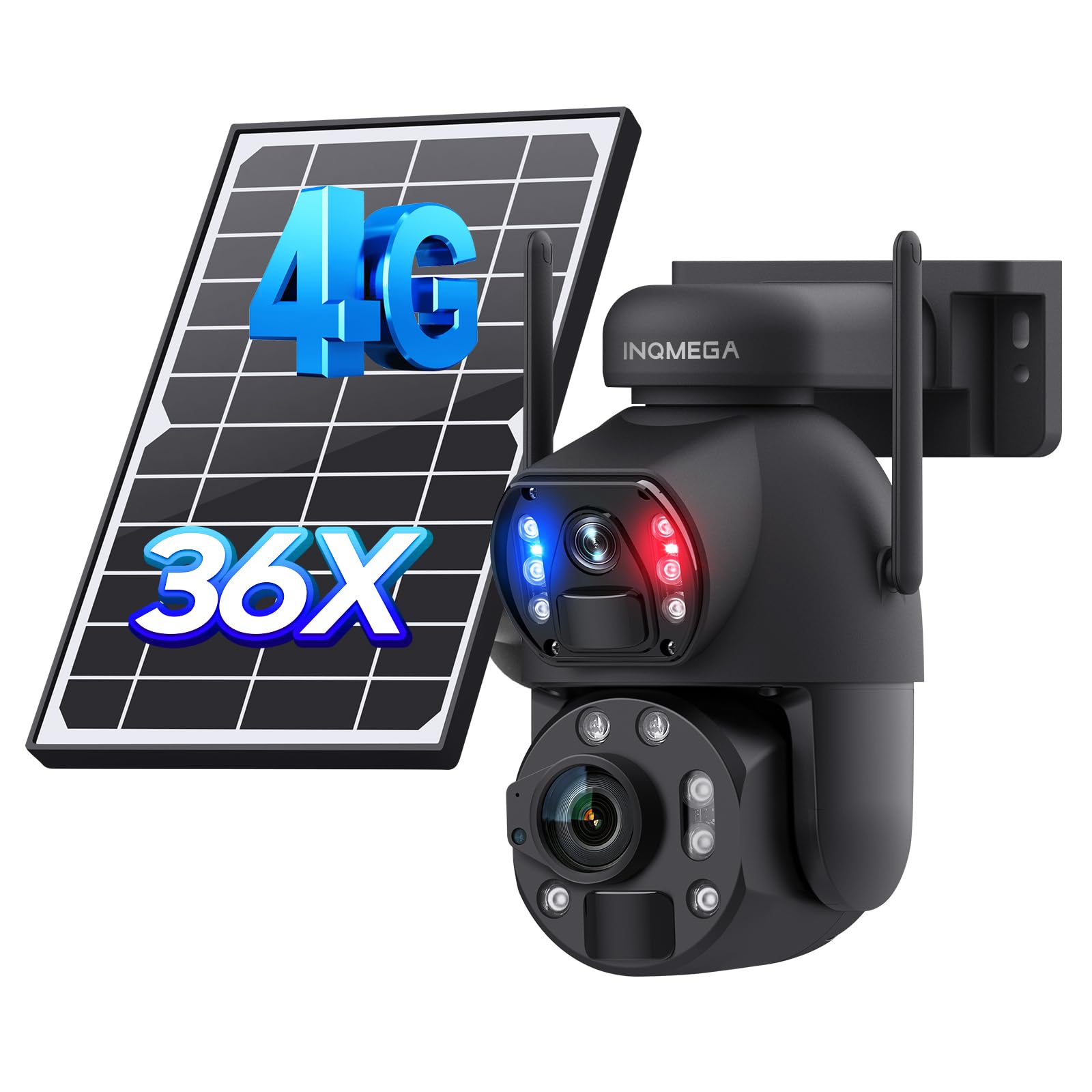Metal [ 36X Zoom ] 6MP Dual-Lens Security Solar Cameras, 4G Cellular Battery Powered Camera with 6W Solar panel, PIR Motion Detection, Color Night Vision, Spotlight Siren, include 4G Card