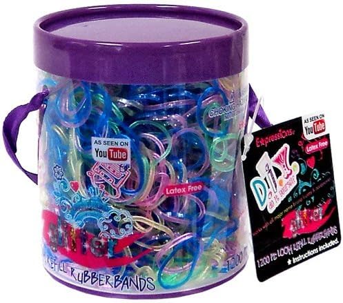 Expressions D.I.Y. 1200 Rainbow GLITTER Latex-free Rubber Band Bracelet Refill Loom Pack