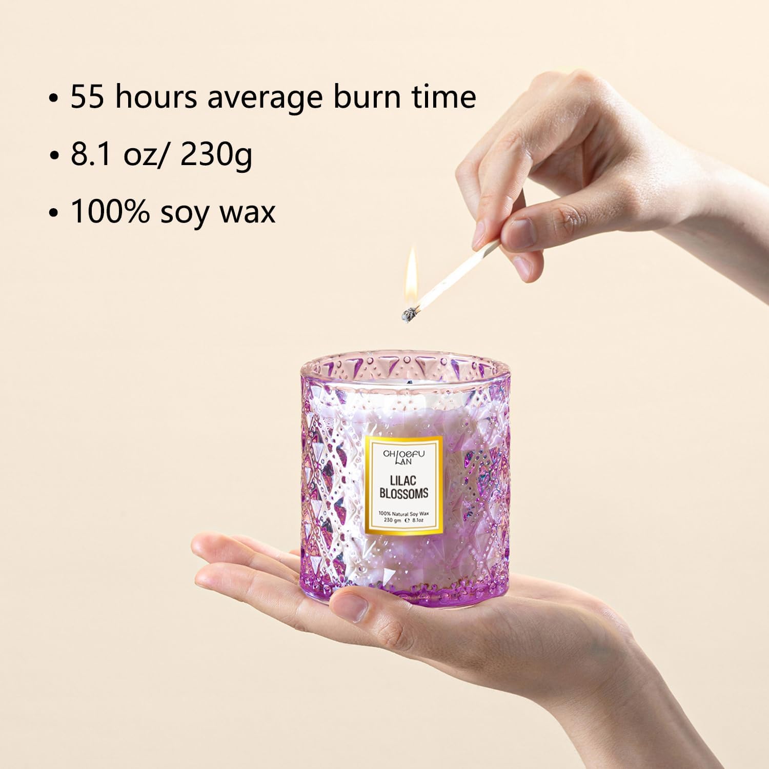 Chloefu LAN Lilac Blossoms Scented Candle, Highly Floral Fragranced Candle, Natural Soy Wax Candle Gift, Candles Gifts for Women, 55 Hours Long Burning, Home Decorative, 8.1 oz - Image 2