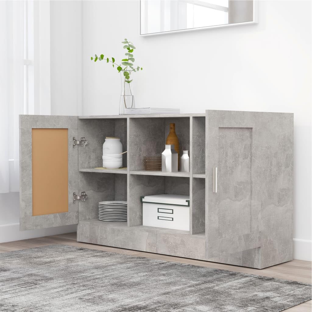 Credenza in legno grigio cemento, 120 x 30,5 x 70 cm, con 2 ante e 2 scomparti, pratica credenza per soggiorno, sala da pranzo, buffet e cucina, design stabile