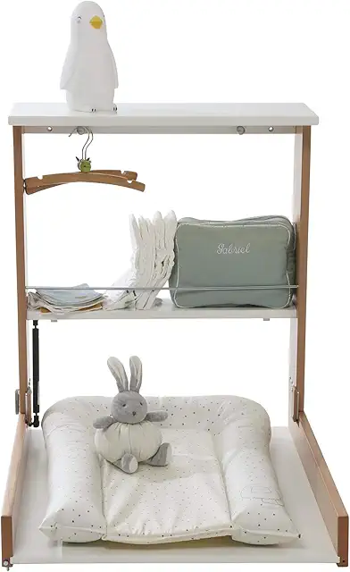 Table à Langer Murale Naturel/Blanc avec Rangement - Idéale Petits Espaces