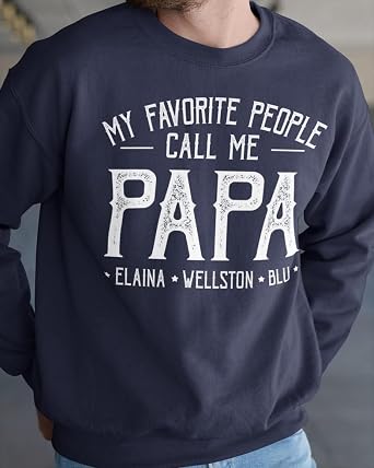 IZI POD - Personalized Papa Kids Grandkids Name T-Shirt for Men,Custom Papa Birthday Christmas for Grandpa