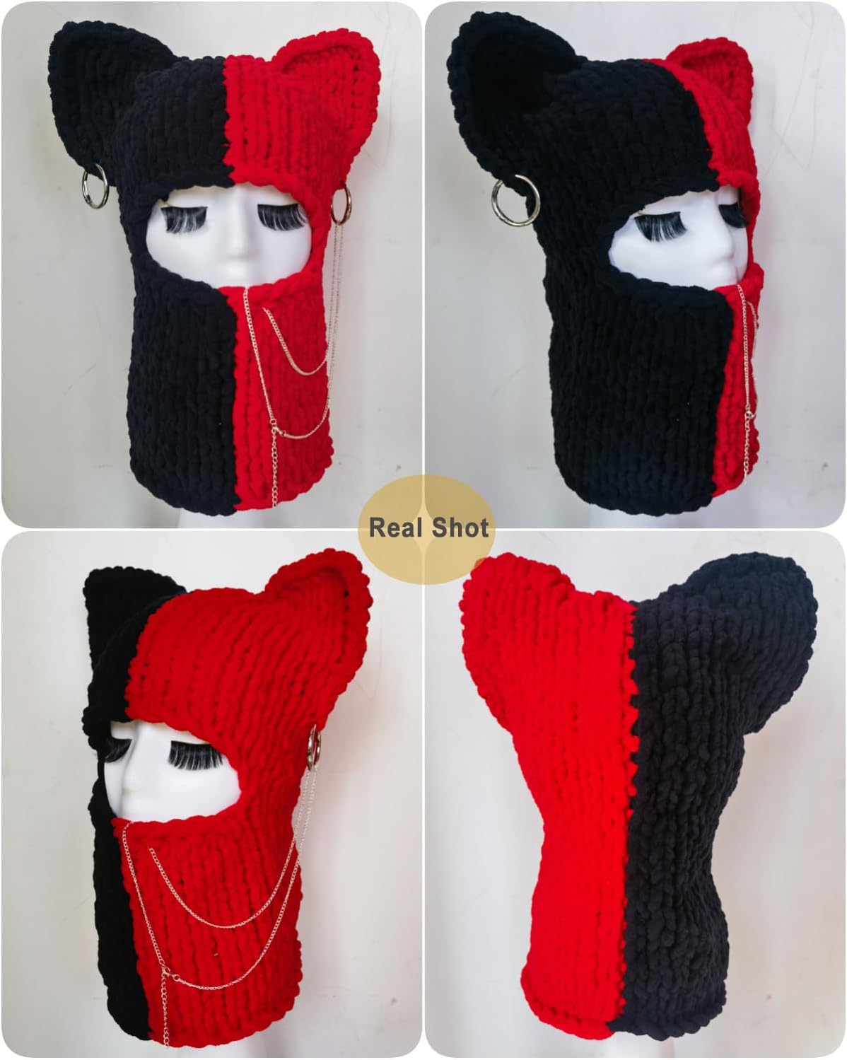 Knitted Mask Crochet Beanie Hat Face Mask, 3D Funny Bunny Bear Cat Ear Hat for Cold Weather or Party