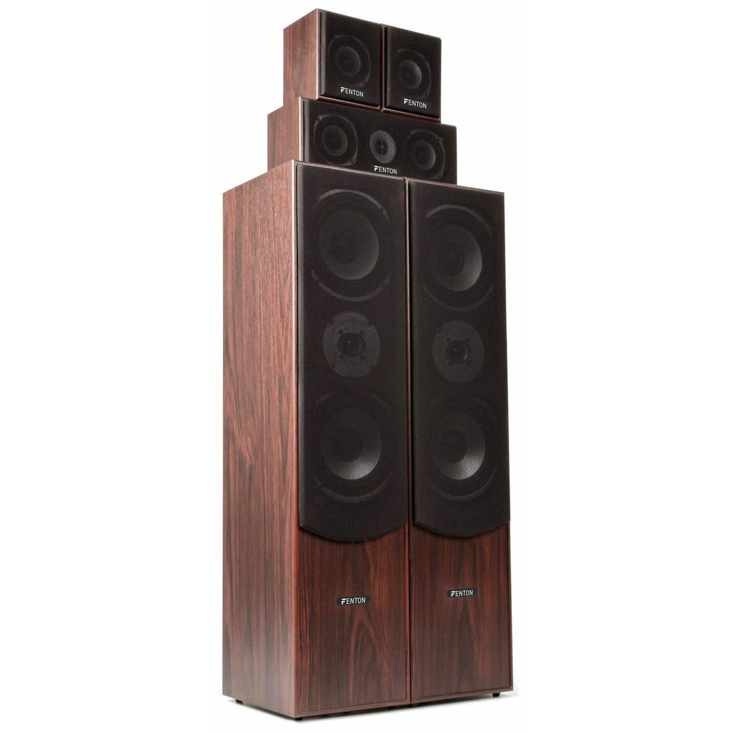 Fenton Equipo Cine en casa 5.1 Bluetooth con Amplificador, subwoofer Activo de 10", 5 Altavoces, USB MP3, entradas micrófono y Karaoke, Cables incluidos para instalación inmediata