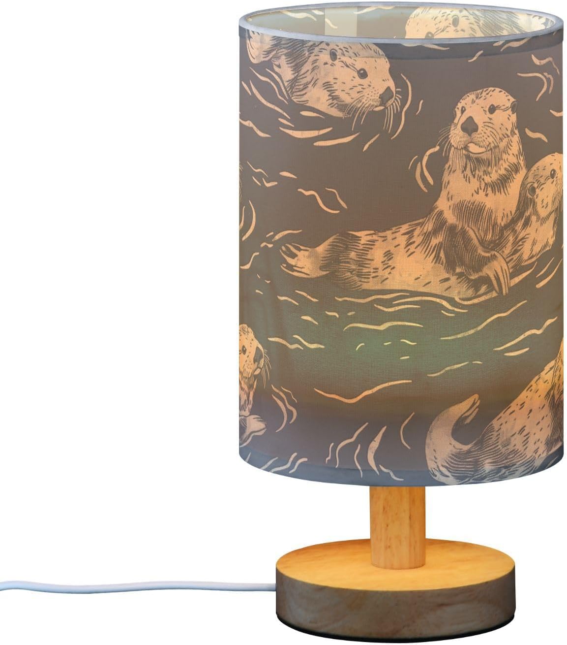 Bedside Table Lamp Sea Otter Animal Blue Nightstand Lamp with Wood Desk Lamps for Bedroom Living Room Nursery Office Home Decor