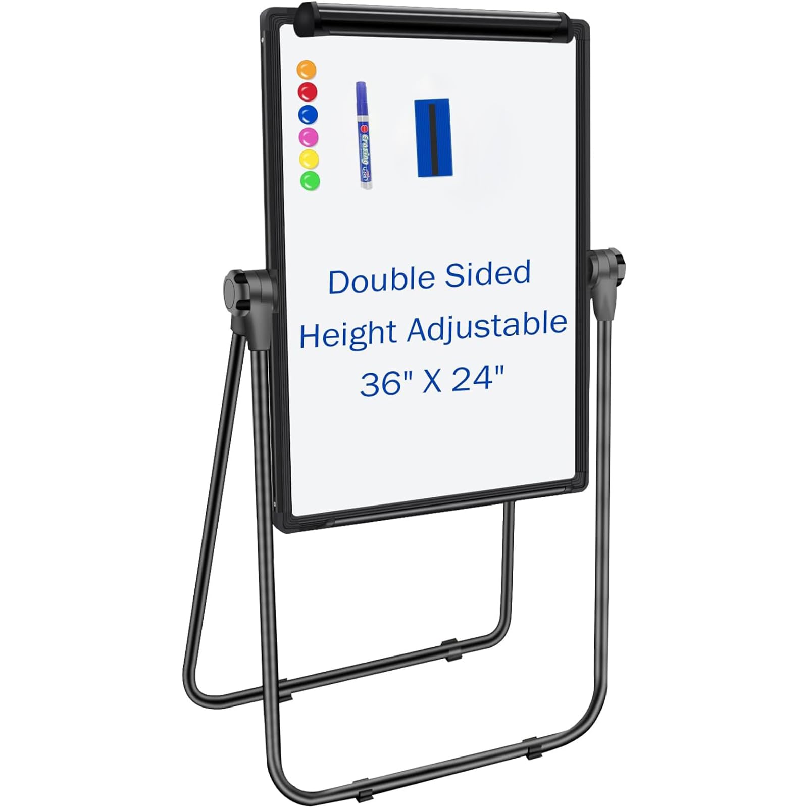 Whiteboard with Stand 36"x24", Double-Sided Dry Easel Whiteboard, Height Adjustable Classroom White Board Easel Stand with Flipchart Hook, Erase, Markers, Magnets(60 * 90CM)